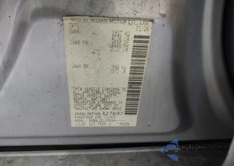 2016 Nissan Altima z USA, uszkodzony, nr VIN 1N4AL3AP5GN327697